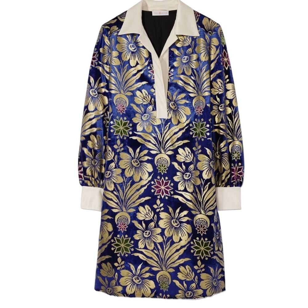 Tory Burch Thelma Floral Print Shift Dress Blue Dahlia size 6